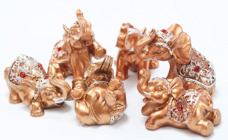 Mose Cafolo Set of 6 pcs Small Gold Color Lucky Elephant Statues Feng Shui Figurine for Home & Office Decor Housewarming Birthday Congratulatory (Golden) - Image 2