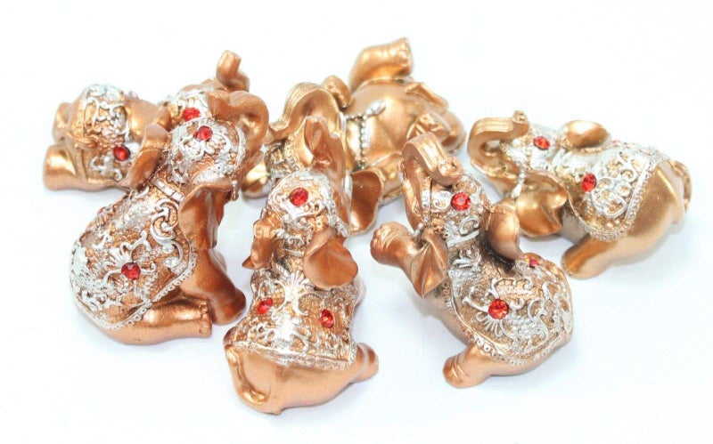 Mose Cafolo Set of 6 pcs Small Gold Color Lucky Elephant Statues Feng Shui Figurine for Home & Office Decor Housewarming Birthday Congratulatory (Golden) - Image 4