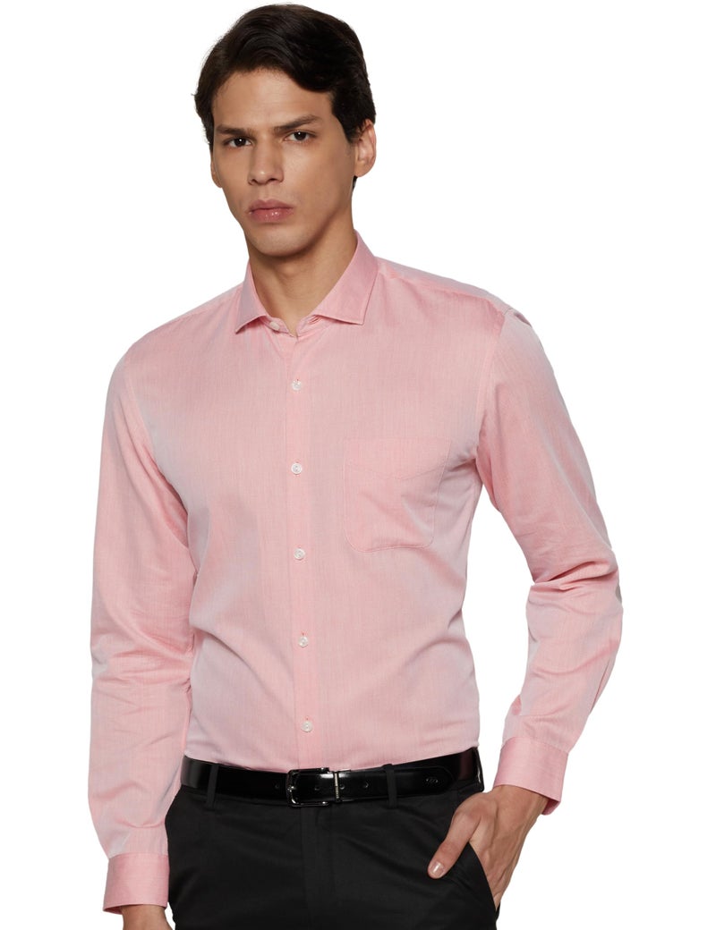 Peter England Men's Classic Textured Slim Fit Full Sleeve Shirt | Wonder Fabric | Cotton Rich | Premium Dobby Peach, 40 - Image 1