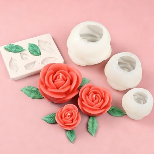 ZQYSING Rose Candle Molds, 4 Pcs Set of Large + Medium + Small 3D Rose Flower Silicone Molds with Leaf Mold for Candle Making, Epoxy Resin Casting, Handmade Soap Clay Plaster Home Décor Mom Gift - Image 5