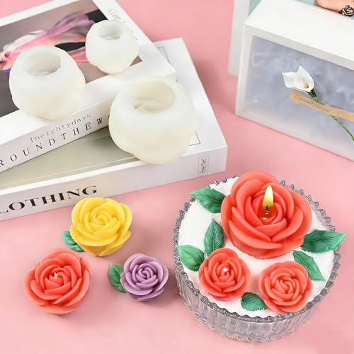 ZQYSING Rose Candle Molds, 4 Pcs Set of Large + Medium + Small 3D Rose Flower Silicone Molds with Leaf Mold for Candle Making, Epoxy Resin Casting, Handmade Soap Clay Plaster Home Décor Mom Gift - Image 4
