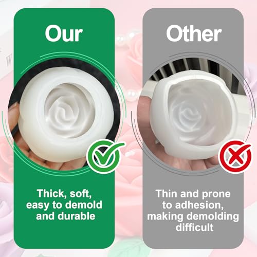 ZQYSING Rose Candle Molds, 4 Pcs Set of Large + Medium + Small 3D Rose Flower Silicone Molds with Leaf Mold for Candle Making, Epoxy Resin Casting, Handmade Soap Clay Plaster Home Décor Mom Gift - Image 2