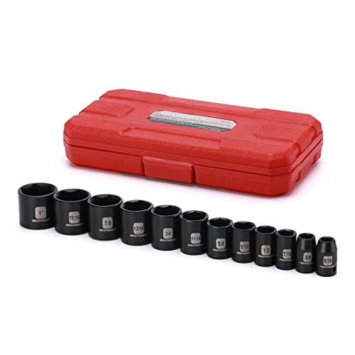 MIXPOWER 12 Pieces 3/8-Inch Drive Shallow Impact Socket Set, 5/16 to 1 inch, CR-V, SAE, 6 Point, Shallow, 12 Pieces 3/8" Dr. Socket - Image 1