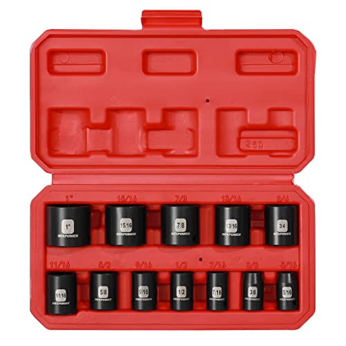 MIXPOWER 12 Pieces 3/8-Inch Drive Shallow Impact Socket Set, 5/16 to 1 inch, CR-V, SAE, 6 Point, Shallow, 12 Pieces 3/8" Dr. Socket - Image 2