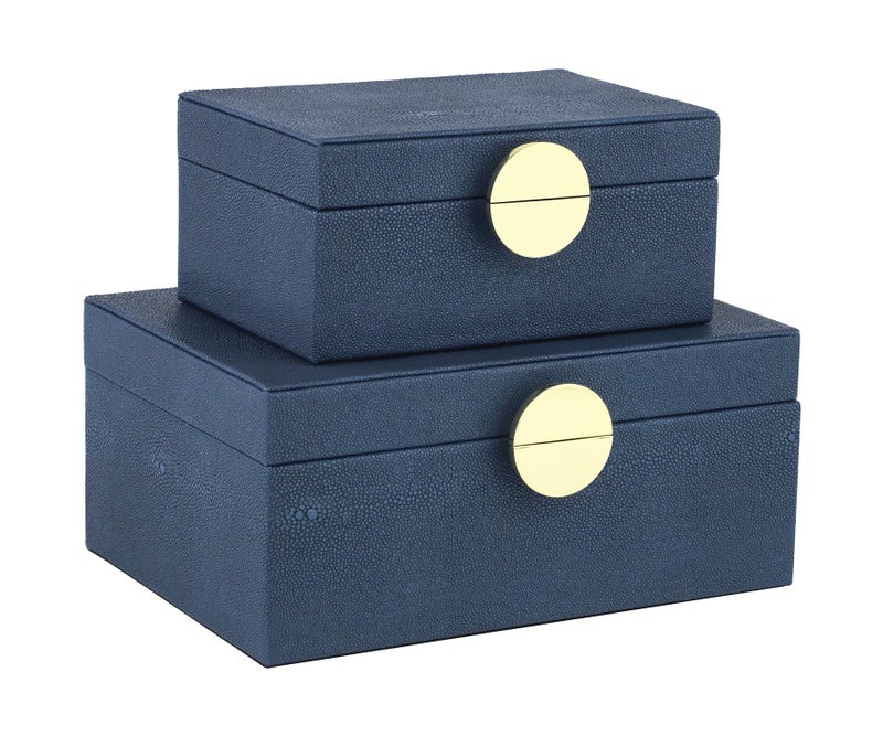 HofferRuffer Faux Leather Jewelry Boxes, Decorative Boxes Storage Accessory Organizer with Gold Hardware Decor, Classic Vegan Leather Set of 2 Pieces (Navy Blue) - Image 1