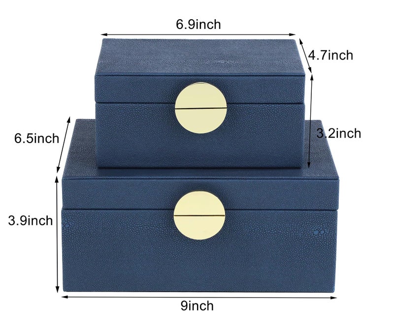 HofferRuffer Faux Leather Jewelry Boxes, Decorative Boxes Storage Accessory Organizer with Gold Hardware Decor, Classic Vegan Leather Set of 2 Pieces (Navy Blue) - Image 2