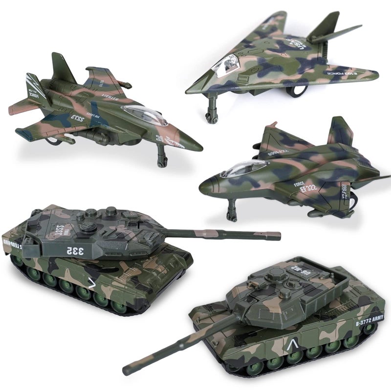 Crelloci 5 Pack Die Cast Fighter Jet Tank Toy Pull Back Army Toys Vehicle Set Camouflage Bomber Airplane Tank Vehicles Military Air Force Playset for Kids Toddlers Boys Age 3 A - Image 3