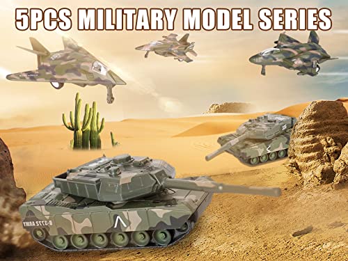 Crelloci 5 Pack Die Cast Fighter Jet Tank Toy Pull Back Army Toys Vehicle Set Camouflage Bomber Airplane Tank Vehicles Military Air Force Playset for Kids Toddlers Boys Age 3 A - Image 5