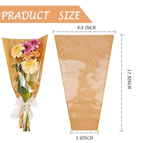 SELANTAG 100 Pack flower bags for bouquets flower bouquet wrapping paper bouquet bags Kraft floral wrapping paper Flower Sleeves Wrapping Bags Perfect for Mothers Day Wedding 98in x 18in x 39in - Image 3