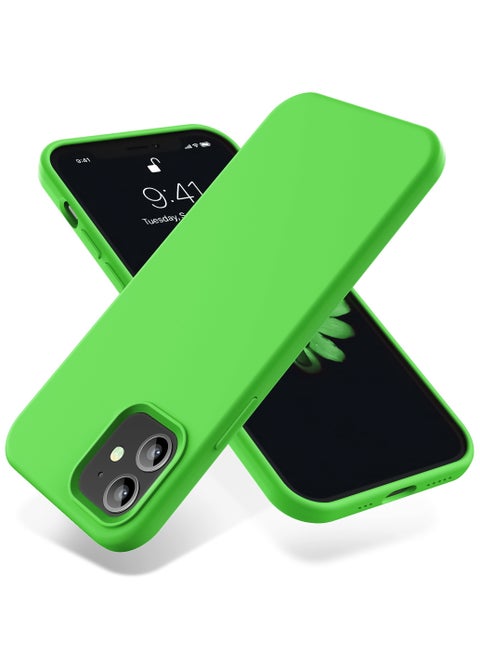 Compatible with iPhone 11 6.1 Inch Slim Liquid Silicone 4 Layers Soft Gel Rubber Shockproof Protective Phone Case with Anti Scratch Microfiber Lining (Neon Green)