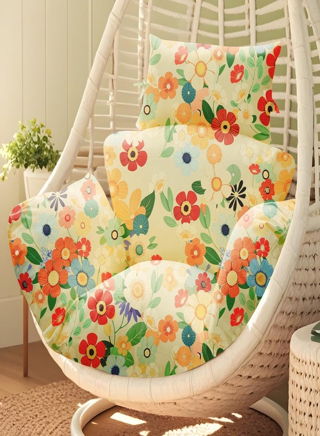 Uthem Waterproof Egg Chair Cushion Replacement 47x31.5x4.7 inch Thicken Hanging Egg Swing Chair Cushion Indoor Outdoor Wicker Rattan Hammock Basket Cushion with Headrest Pillow, Daisy - Image 1