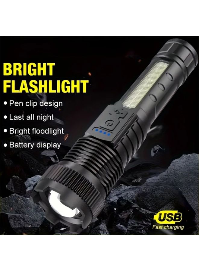 Black Rechargeable Telescopic Focus Flashlight High Lumen For Camping Hiking - Image 5