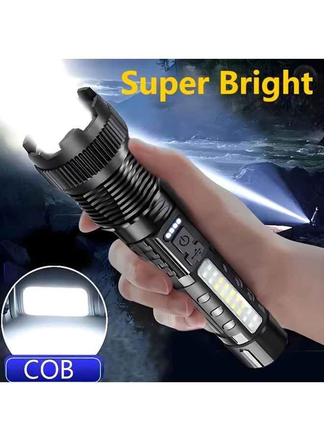 Black Rechargeable Telescopic Focus Flashlight High Lumen For Camping Hiking - Image 2