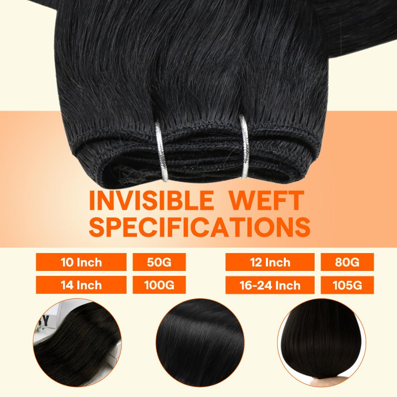 Full Shine Sew In Hair Extensions Real Human Hair Black Weft Hair Extensions Human Hair Sew In Extensions Double Weft Color Jet Black Human Hair Bundles 22Inch 105G - Image 3