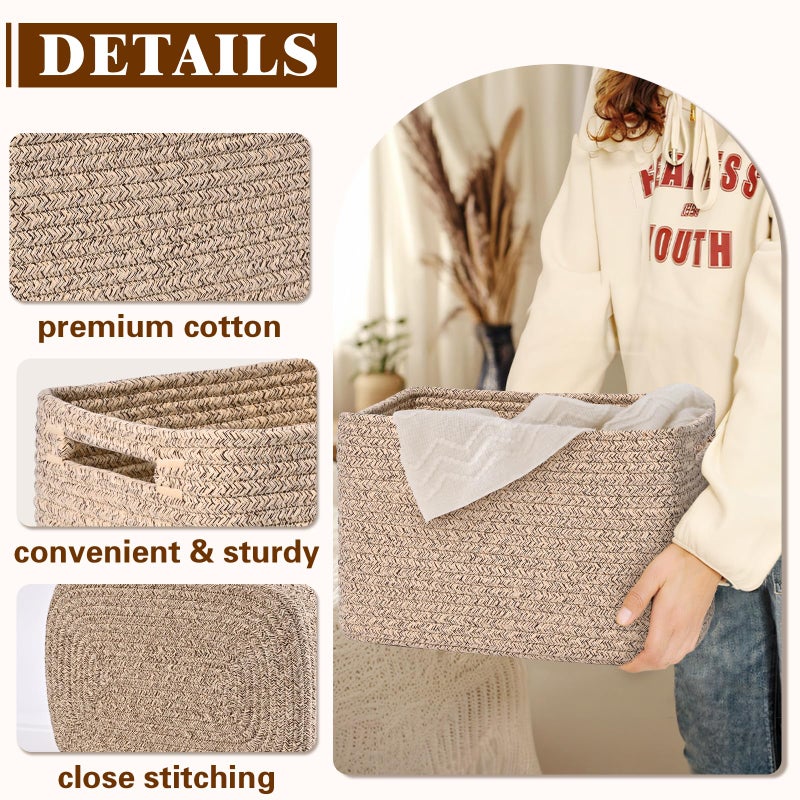 Degeyoyo Storage Baskets for Organizing, 4 Pack Baskets for Shelves, Decorative Storage Bins for Shelves, Cotton Rope Storage Basket with Handles, Woven Basket for Storage, 13''Lx8.7''Wx7.9''H, Brown - Image 5