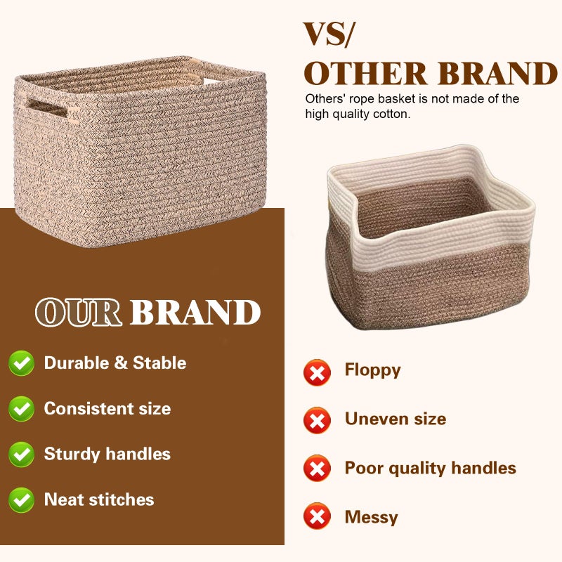 Degeyoyo Storage Baskets for Organizing, 4 Pack Baskets for Shelves, Decorative Storage Bins for Shelves, Cotton Rope Storage Basket with Handles, Woven Basket for Storage, 13''Lx8.7''Wx7.9''H, Brown - Image 4