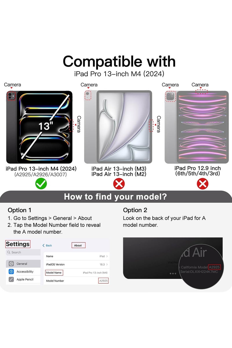 LEDIN Rotating Case for iPad Pro 13-Inch M4 (2024) with Pencil Holder,360 Degree Rotation Protective Stand Slim Cover Clear Back, Auto Wake/Sleep (iPad Pro 13) - Image 2