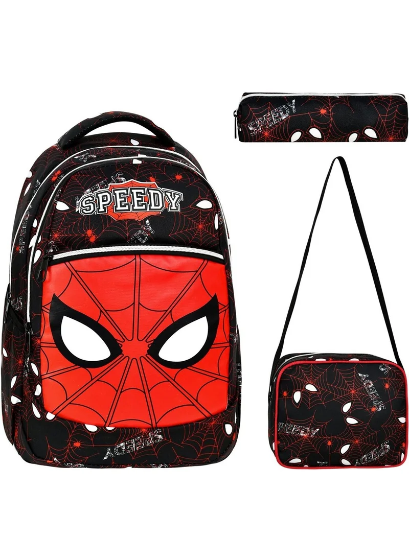 Çanta Trend Bag Trend 3-Piece Primary School Spiderman Patterned, Boy Lunch Box and Pencil Case School Bag