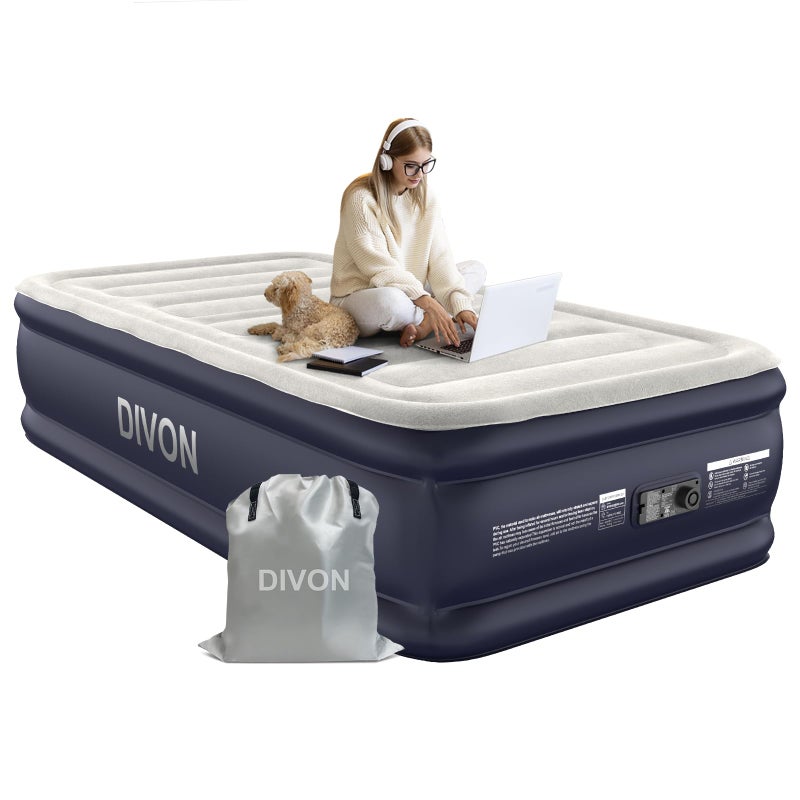 DIVON Twin Air Mattress with Built-in Pump,18''Raised Blow Up Mattress 2 Mins Self Inflation/Deflation,Upgraded Thicker Inflatable Mattressï¼ŒFlocked Top Air Bed with Storage Bag for Guests,Homeï¼ŒCamping - Image 1