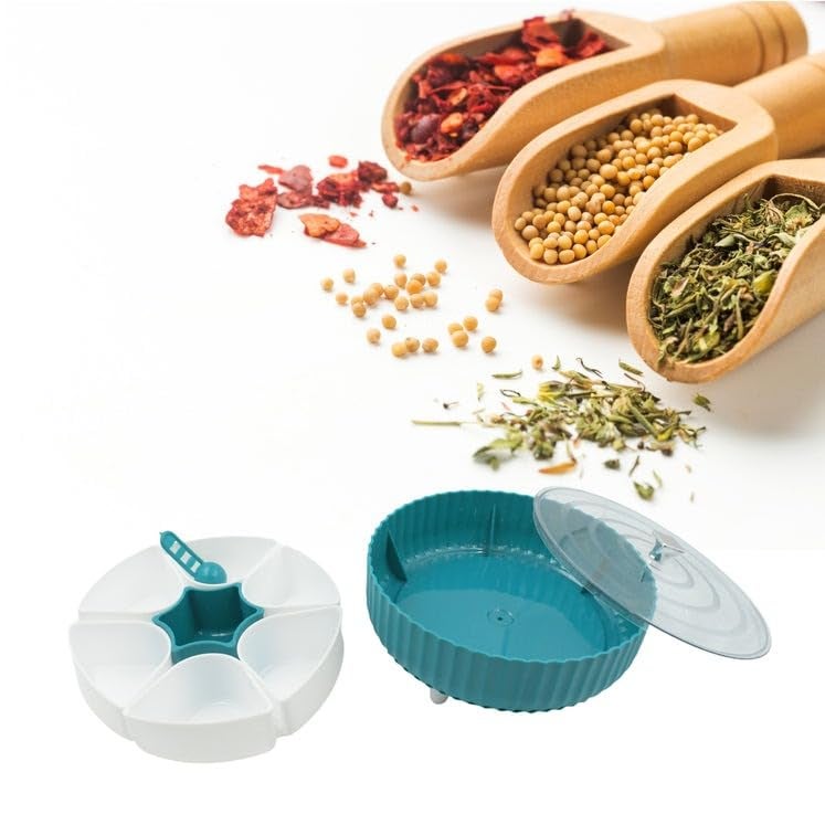 Yanmai 7-Compartment 360° Rotating Spice & Dry Fruit Box – Multipurpose Storage Organizer for Spices, Nuts, Pickles, Tea & More – Space-Saving Kitchen Container - Image 1