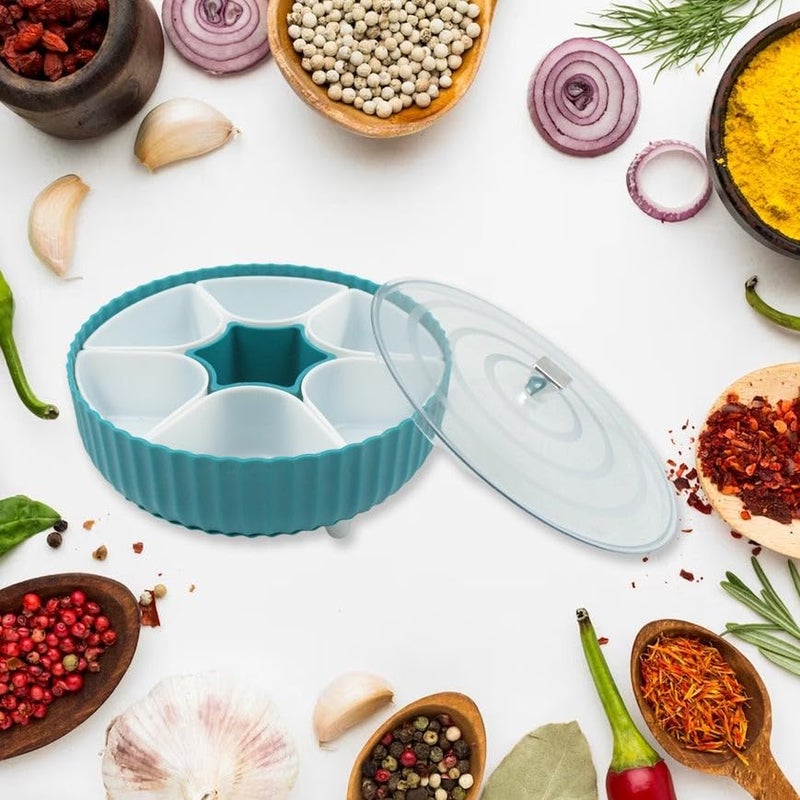 Yanmai 7-Compartment 360° Rotating Spice & Dry Fruit Box – Multipurpose Storage Organizer for Spices, Nuts, Pickles, Tea & More – Space-Saving Kitchen Container - Image 4
