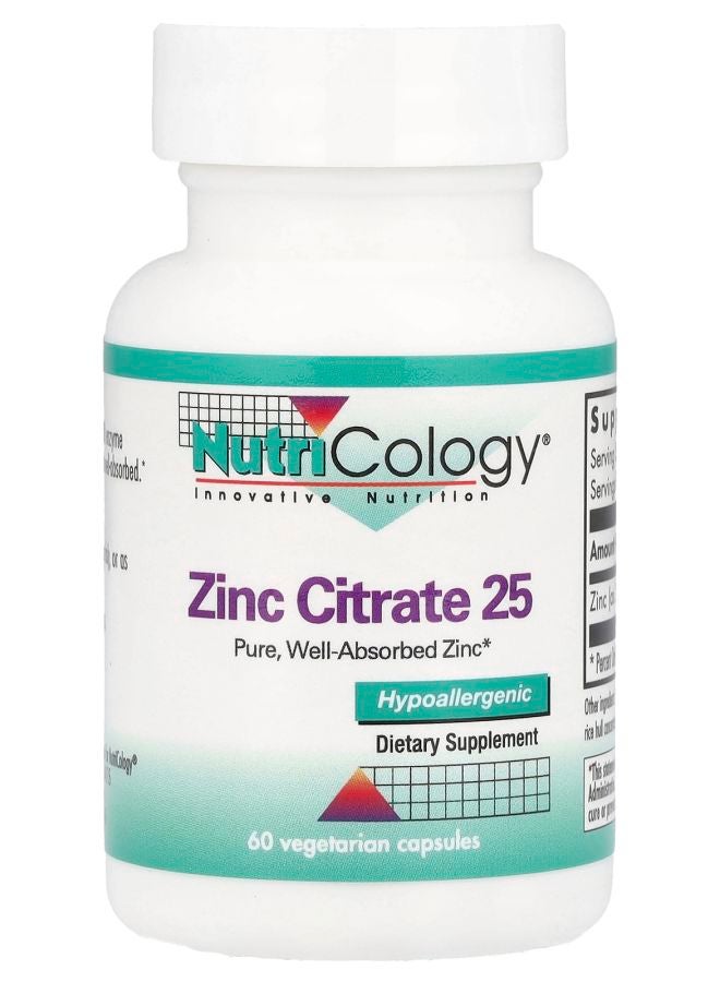 Nutricology Zinc Citrate 25 60 Vegetarian Capsules
