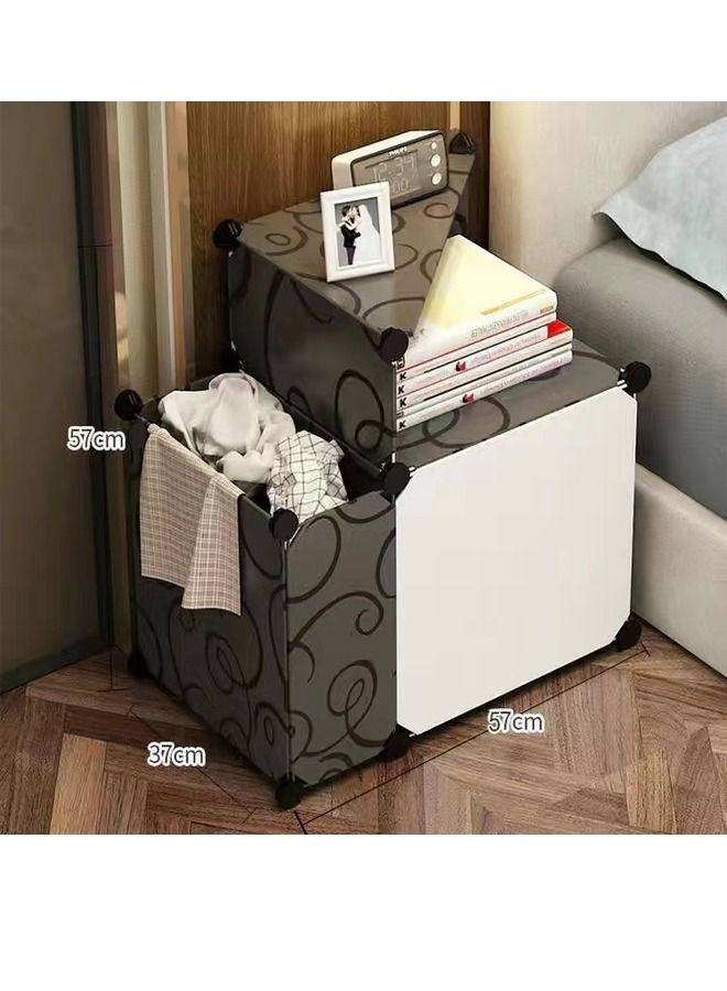 fashionhome Simple Bedside Storage Cabinet Rack Black/White 57 x 37 x 57 cm - Image 2