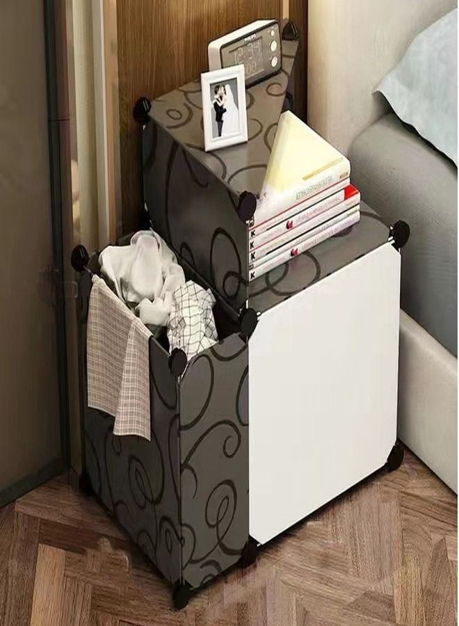 fashionhome Simple Bedside Storage Cabinet Rack Black/White 57 x 37 x 57 cm - Image 1