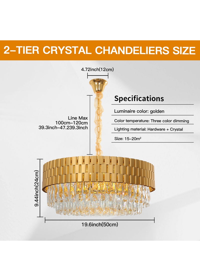 YATAI LIGHTING Luxury Crystal Chandelier Living Room,Dia 60cm Gold Modern Crystal Chandelier Light, Round Crystal Chandelier Lamp for Dining Room Hotel Hall Art Decor - Image 2