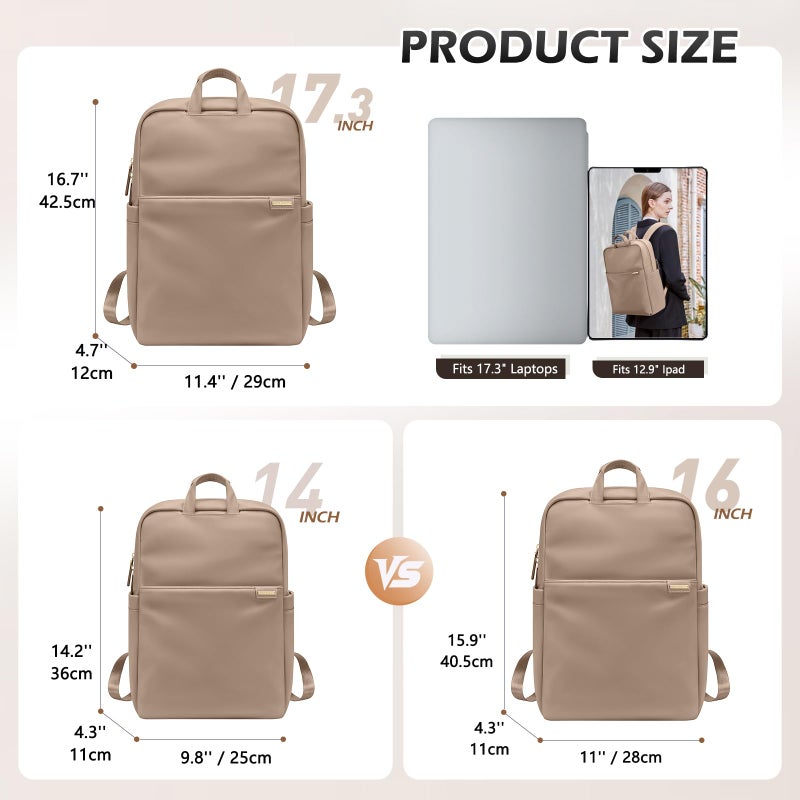 GOLF QUALITY Slim Laptop Backpack for Women, Lightweight Business Backpack for Women Computer Bag Purse for Commuting, Fit 17.3 Inch, Champagne Brown - Image 2