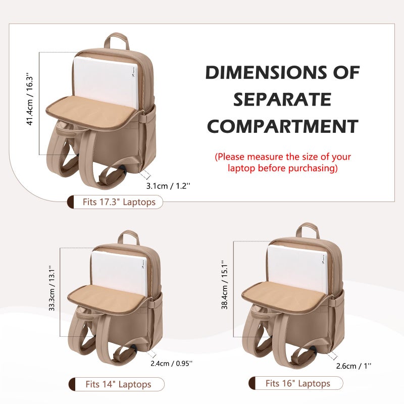 GOLF QUALITY Slim Laptop Backpack for Women, Lightweight Business Backpack for Women Computer Bag Purse for Commuting, Fit 17.3 Inch, Champagne Brown - Image 5