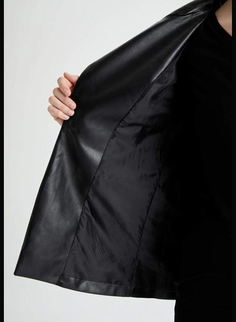 DeFacto Woman Regular Fit Hoodie Outer Wear PU Jacket