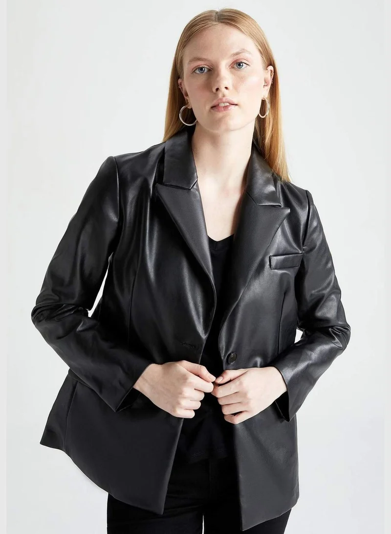 DeFacto Woman Regular Fit Hoodie Outer Wear PU Jacket