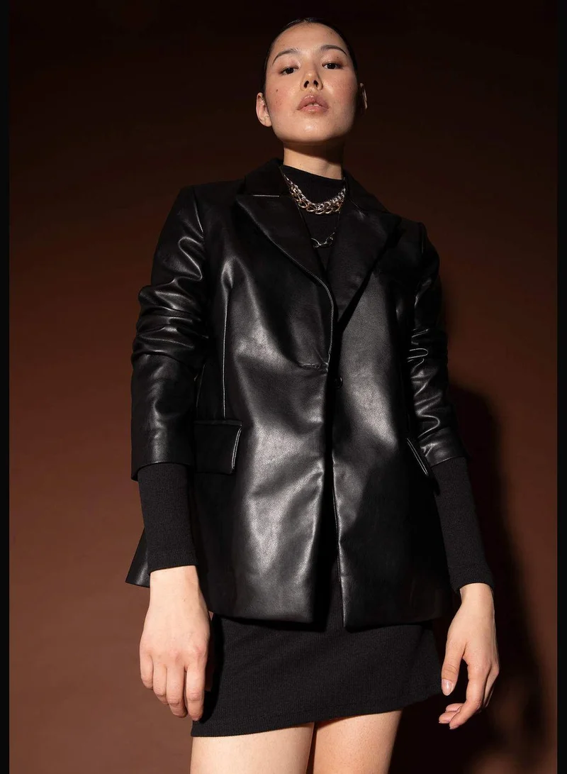 DeFacto Woman Regular Fit Hoodie Outer Wear PU Jacket