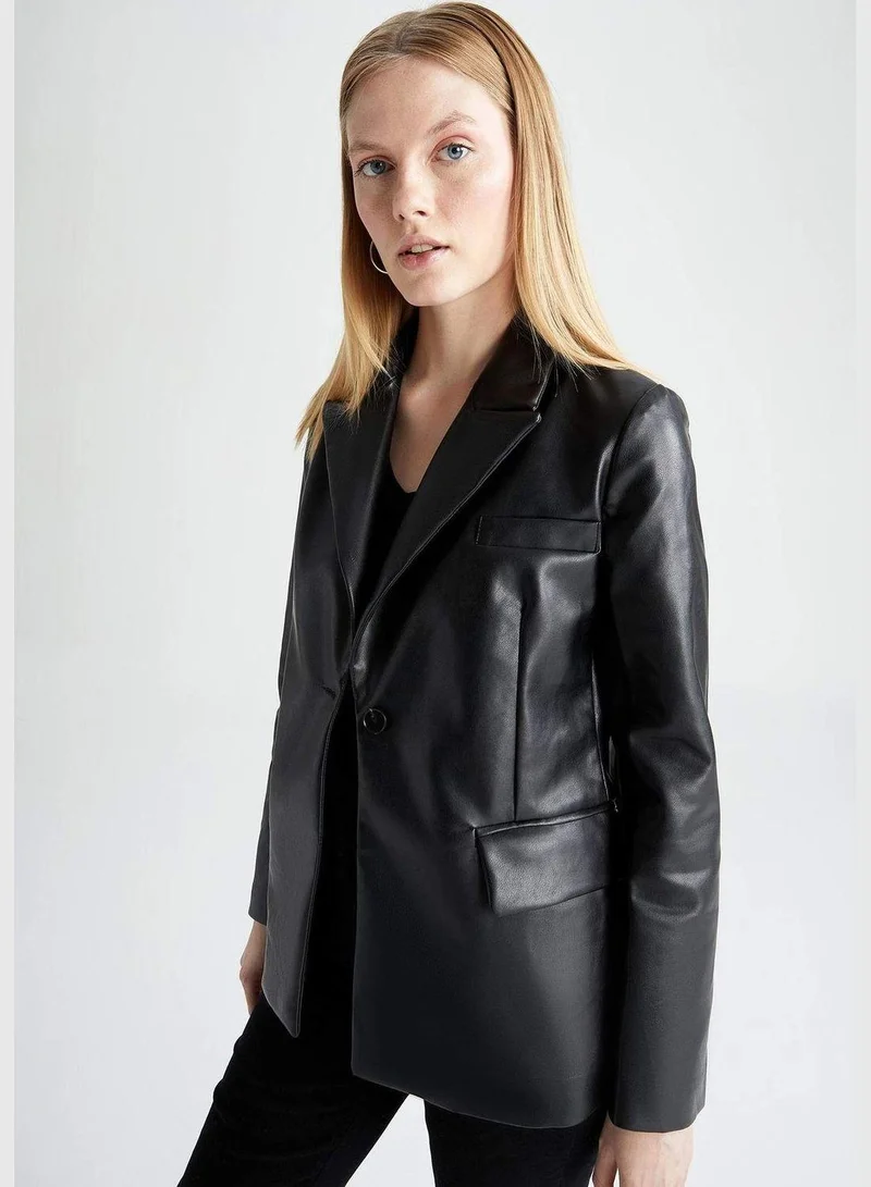 DeFacto Woman Regular Fit Hoodie Outer Wear PU Jacket