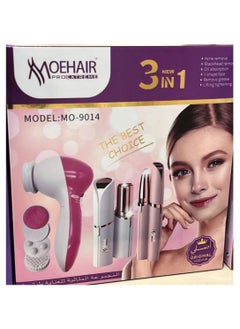 MoeHair 3 in 1 hair removal epilator electric , a powerful device for gentle and painless hair removal for women, For home use, easy to operate and quick, gentle on the skin. Model MO-9014 , Contain s 3 accessories ( eyebrows and facial hair removal , face massager )  - Image 2