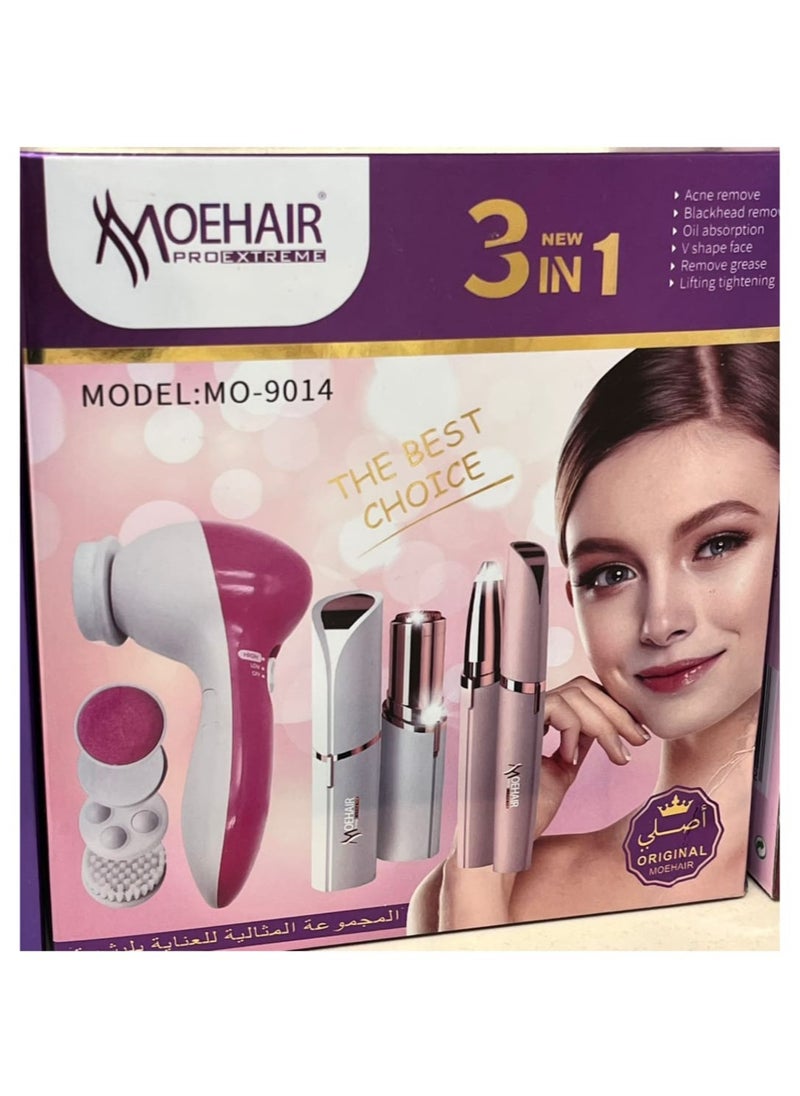 MoeHair - 3 in 1 hair removal epilator electric , a powerful device for gentle and painless hair removal for women, For home use, easy to operate and quick, gentle on the skin. Model MO-9014 , Contain s 3 accessories ( eyebrows and facial hair removal , face massager ) - Image 1