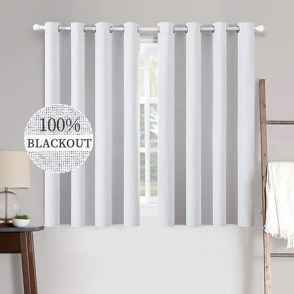MIULEE Linen Texture Curtains for Bedroom Solid 100 Blackout Thermal Insulated Grayish White Curtains Grommet Room Darkening CurtainsDrapes for Living Room Nursery 52x63 Inch 2 Panels