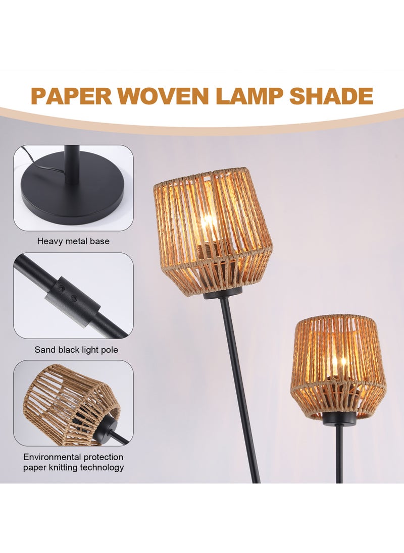 Ganeed Modern Rattan Floor Lamp, Boho 3-Bulb Vintage Floor Lampshade with Foot Switch, Industrial Tall Tree Standing 165cm Reading Lamp for Bedroom, Living Room, Office, Corner, E27 Bulbs Included  - Image 4