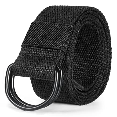 maikun Mens & Womens Canvas Belt with Black D-ring 1 1/2" Wide, Cloth Black Belt for Men, Length 130cm - Image 1
