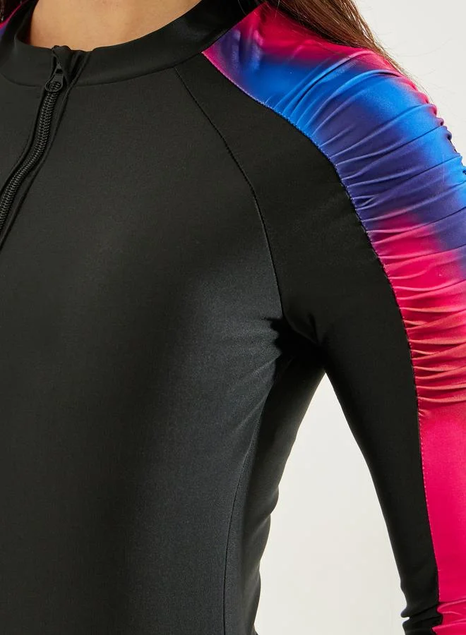 Styli  Pack of 3 - Abstract Print Full Sleeve Swimsuit, Leggings and Printed Midi Wrap Skirt Burkini Set for Women | Best Price UAE