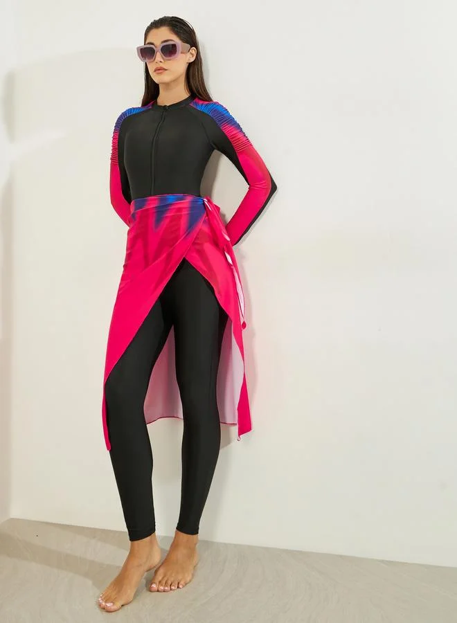 ستايلي طقم بوركيني 3 قطع من تنورة ميدي وليقنز مع بدلة سباحة بأكمام طويلة