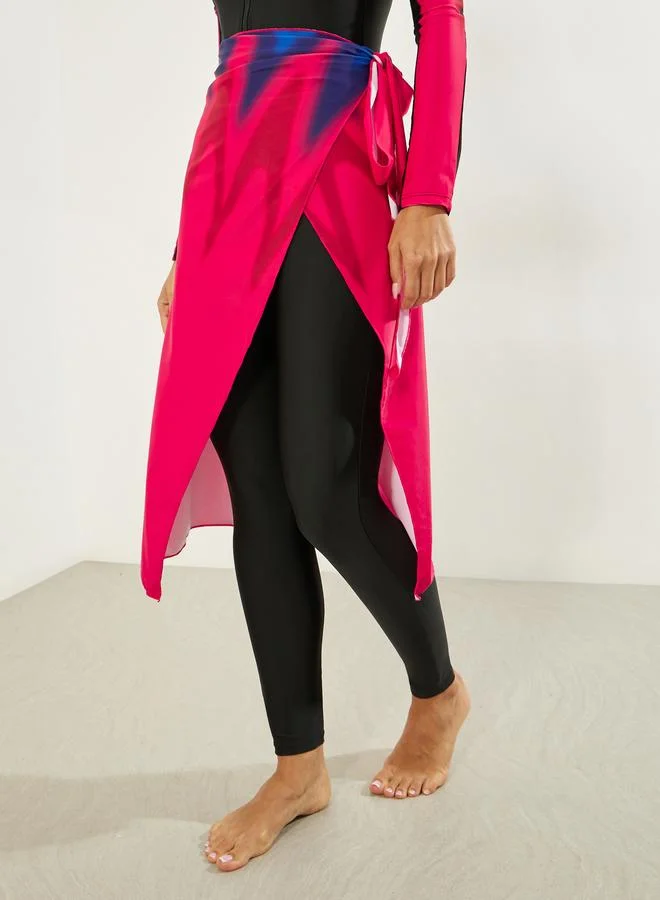 Styli  Pack of 3 - Abstract Print Full Sleeve Swimsuit, Leggings and Printed Midi Wrap Skirt Burkini Set for Women | Best Price UAE