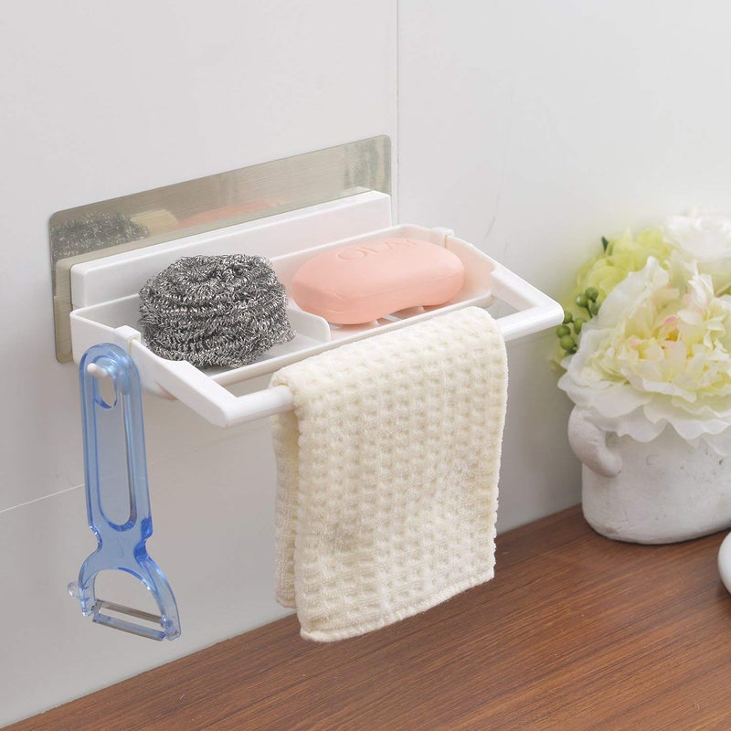HOKIPO Magic Sticker Series Multifunctional Plastic Self Adhesive Bathroom Shelves Storage Tray - Soap Dish with Towel Rod Napkin Holder - Image 3