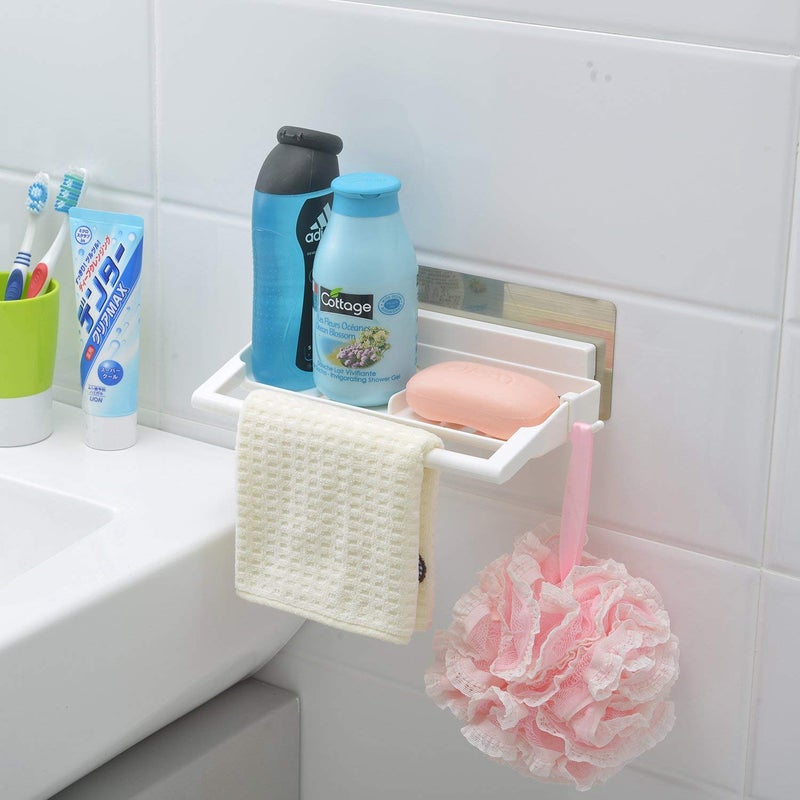 HOKIPO Magic Sticker Series Multifunctional Plastic Self Adhesive Bathroom Shelves Storage Tray - Soap Dish with Towel Rod Napkin Holder - Image 1