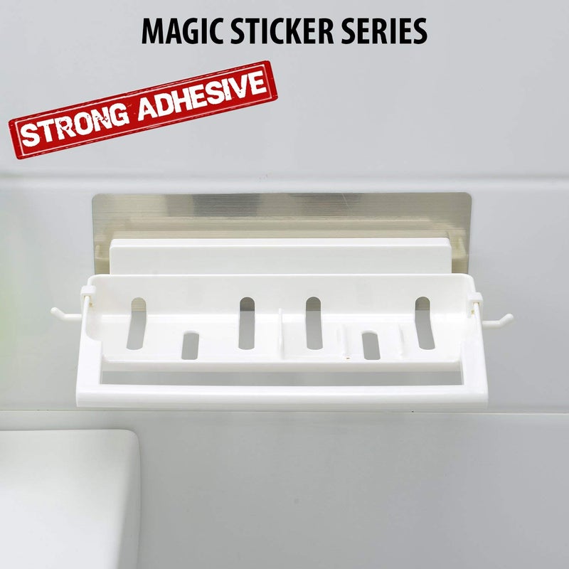 HOKIPO Magic Sticker Series Multifunctional Plastic Self Adhesive Bathroom Shelves Storage Tray - Soap Dish with Towel Rod Napkin Holder - Image 2