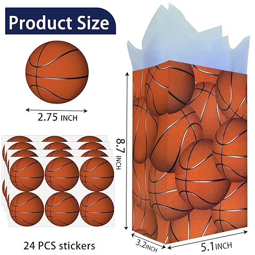 Outego Basketball Party Favor Bags – 24 Pcs Basketball Gift Bags with 5 Designs, Paper Goodie Bags for Sports Theme Birthday Party Decorations and Supplies - Image 3