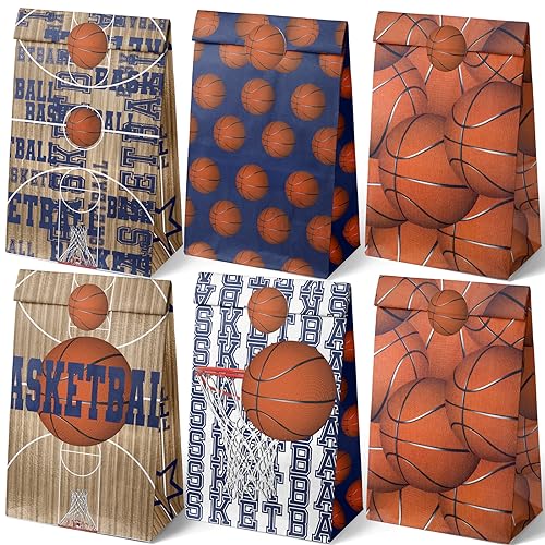 Outego Basketball Party Favor Bags – 24 Pcs Basketball Gift Bags with 5 Designs, Paper Goodie Bags for Sports Theme Birthday Party Decorations and Supplies - Image 1