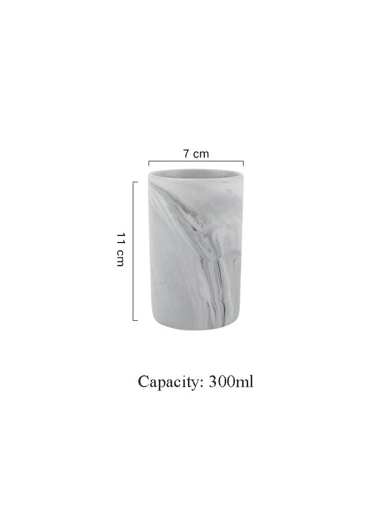 JCD Ceramic 300ml Bathroom Tumbler Cup, Grey Marbled Toothbrush Holder - Image 2