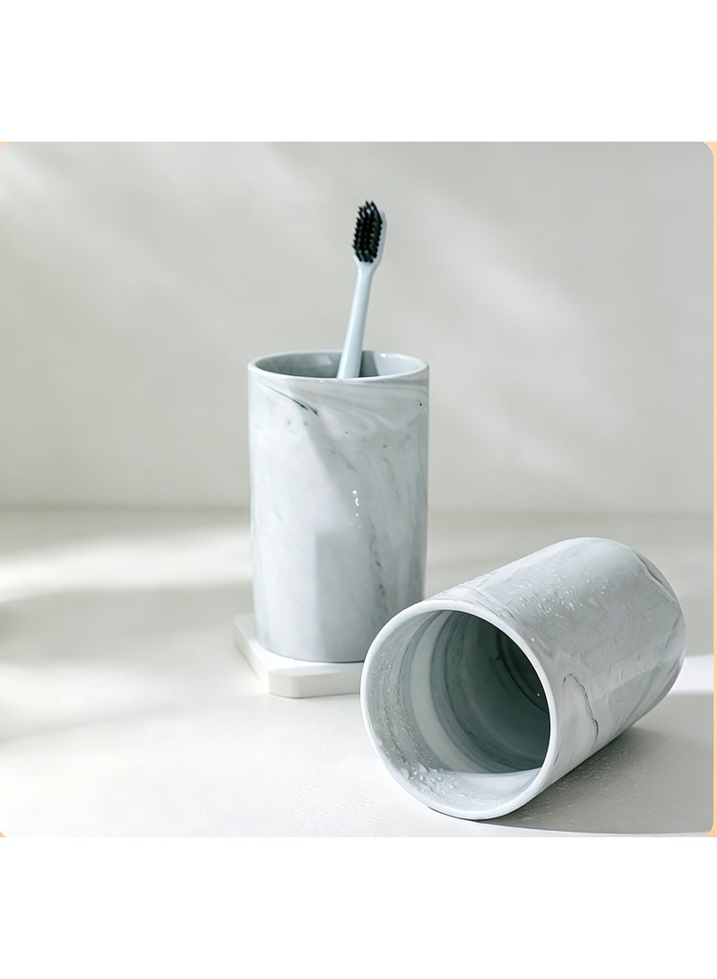 JCD Ceramic 300ml Bathroom Tumbler Cup, Grey Marbled Toothbrush Holder - Image 1